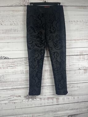 Krazy Larry Pants Women's 2 Black Velvet Paisley Slim Ankle Pull On Stretch